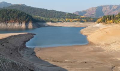 Palisades Reservoir in Idaho at low water. 