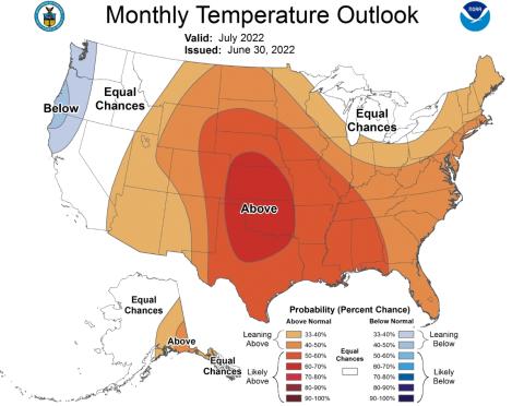 National Weather Service official 30 day outlook for temperature (July 2022)