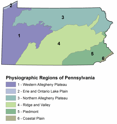 Map of the physiographic regions of Pennsylvania