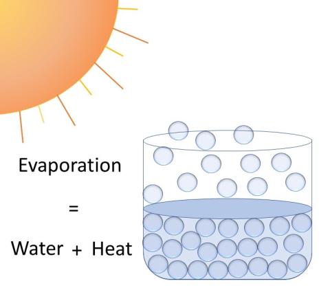 sun shines down on glass of water, water evaporates