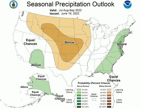 National Weather Service official 90 day outlook for precipitation (July, August, September)