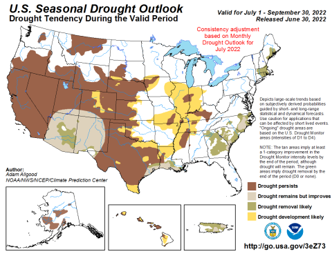 U.S. Seasonal Drought Outlook from the National Weather Service Climate Prediction Center dated June 30 2022