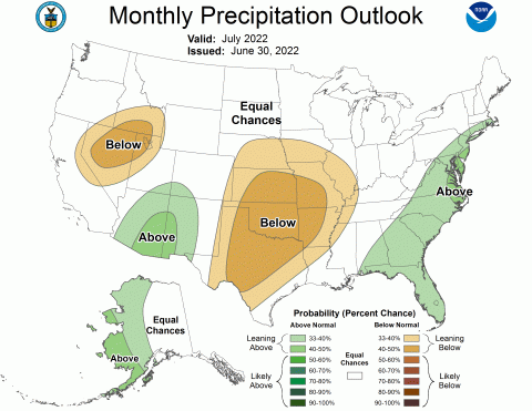 National Weather Service official 30 day outlook for precipitation (July, 2022) 
