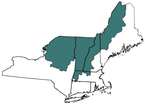 Map of the Northeast region with a shaded area in northern New England