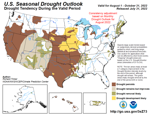 U.S. Seasonal Drought Outlook from the National Weather Service Climate Prediction Center dated July 31 2022