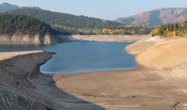 Palisades Reservoir in Idaho at low water. 