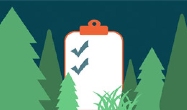illustration of a clipboard with checklist and trees